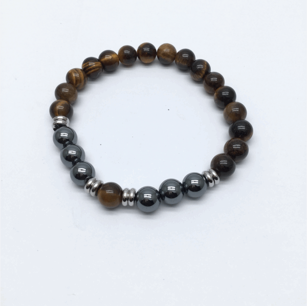 Brown Tigers Eye Bead Hematite Bracelet