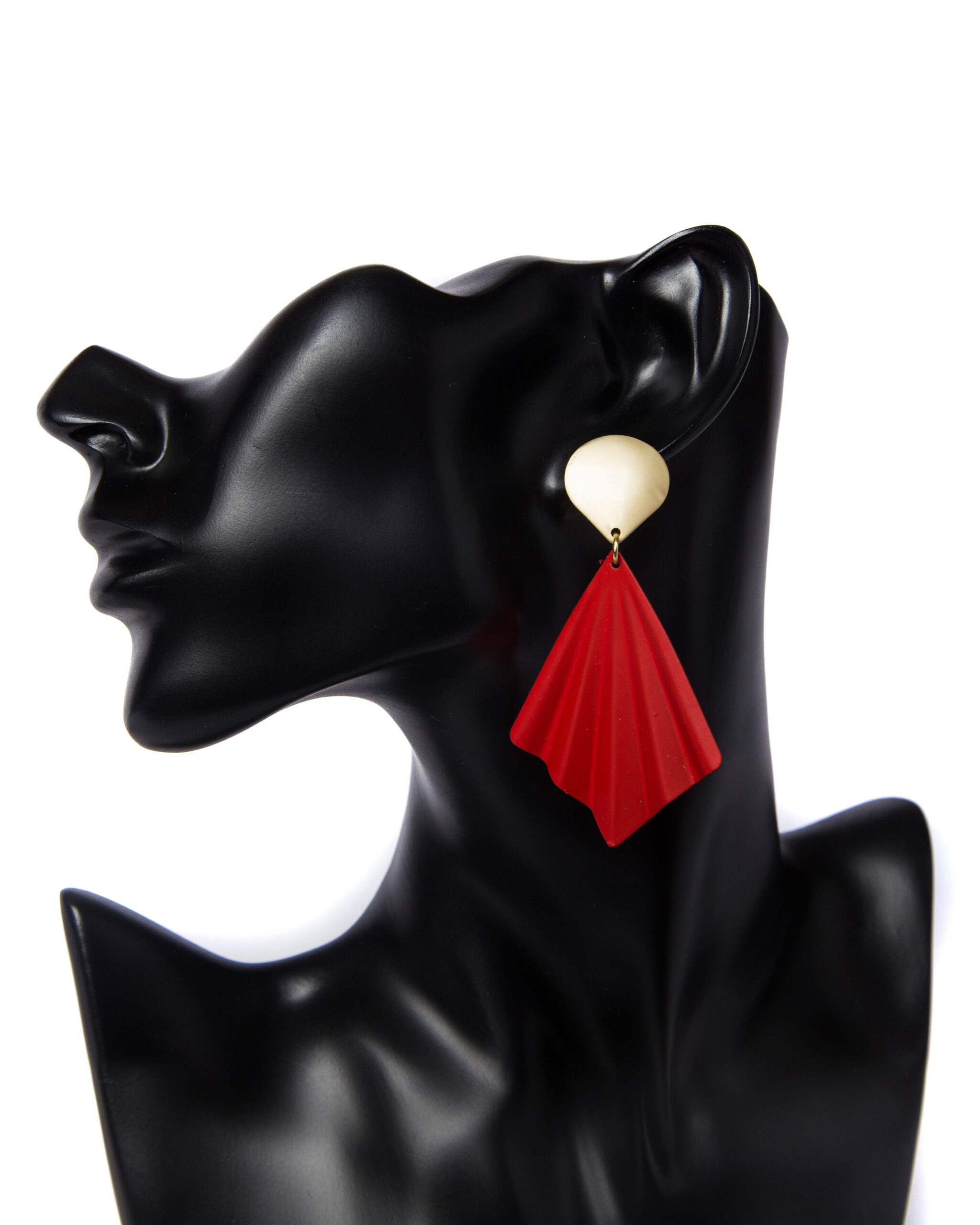 Red Geometric Fan Earrings