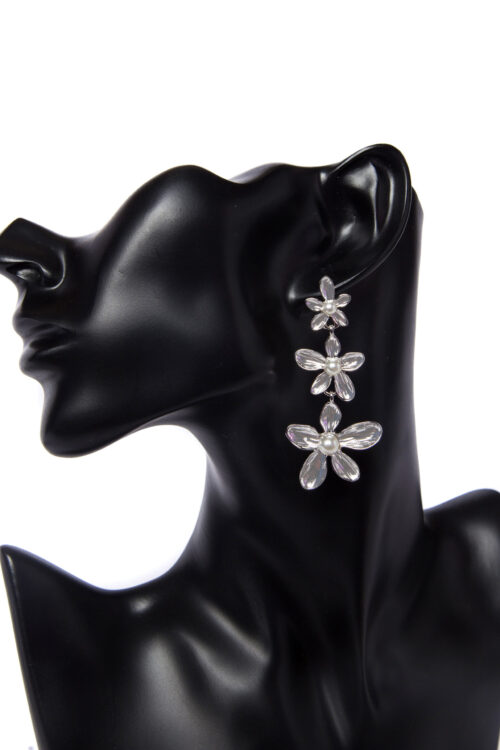 Silver 3-Petal Drop Earrings
