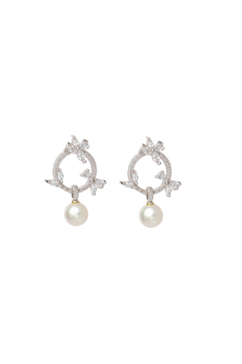 Floral Circle Pearl Drop Earrings