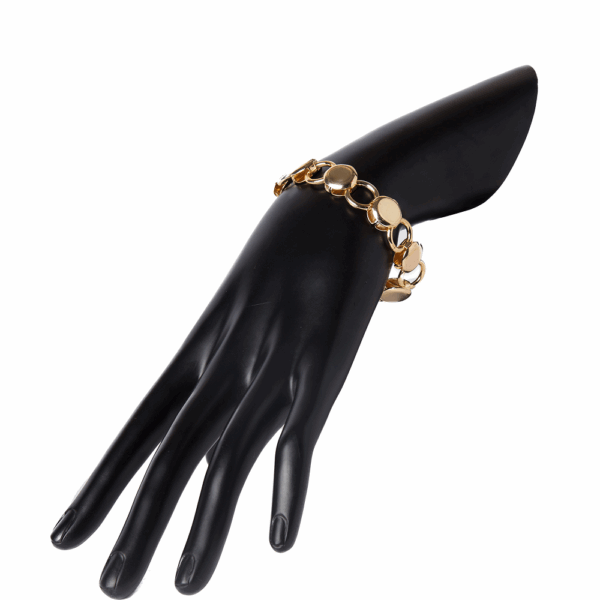 Gold Flat Link Chain Circles Bracelet - Image 2