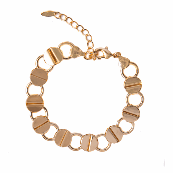 Gold Flat Link Chain Circles Bracelet