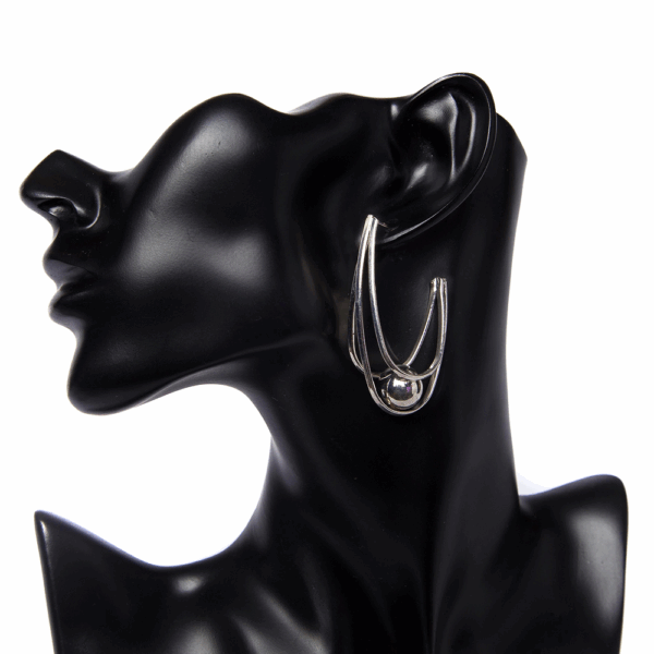 Gold Silver Steel Curved Ball Earring - Image 2