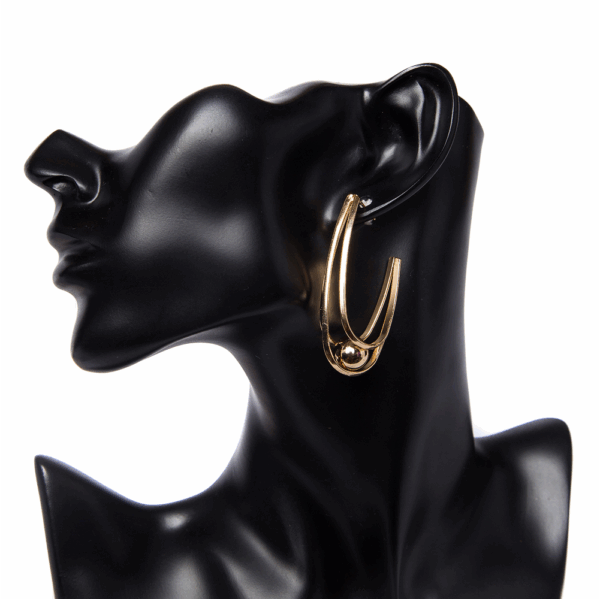 Gold Silver Steel Curved Ball Earring - Image 4