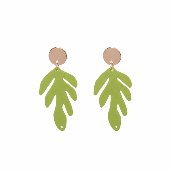 Gold Green Coated Leaf Earrings