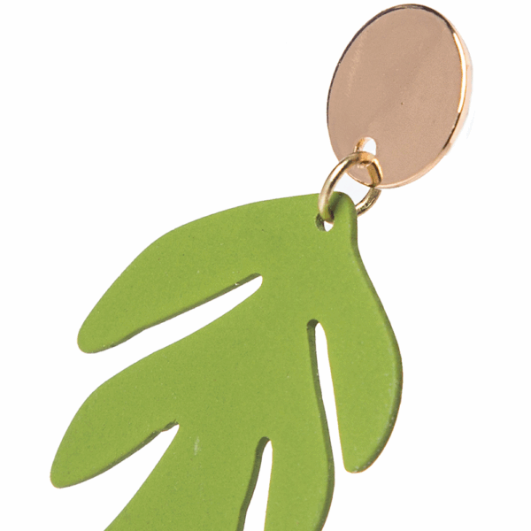 Gold Green Coated Leaf Earrings - Image 3
