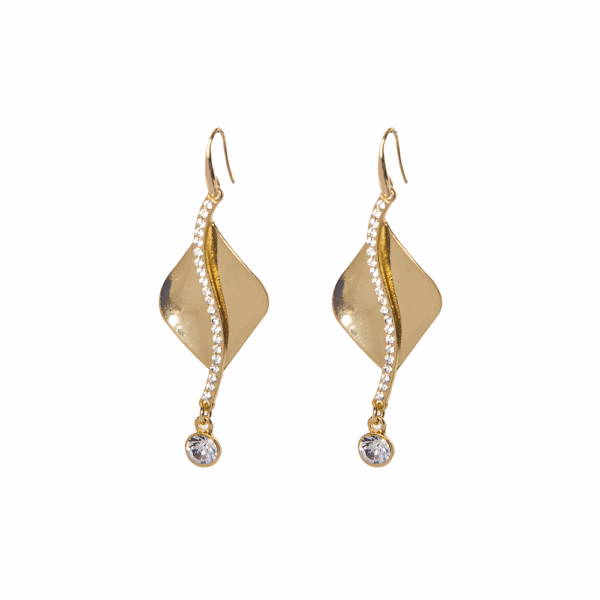 Gold Rounded Square Diamante Drop Earrings