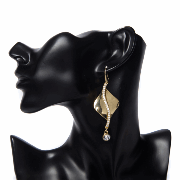Gold Rounded Square Diamante Drop Earrings - Image 2