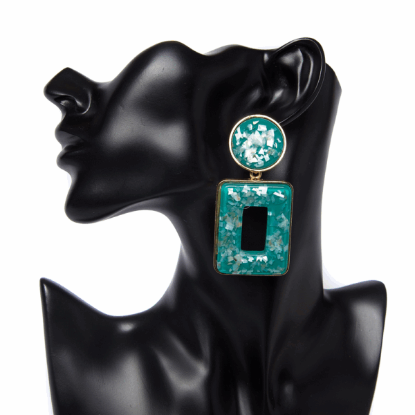 Turquoise Acrylic Retro Drop Earrings - Image 2
