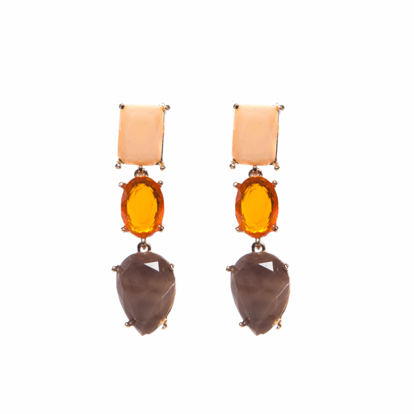 Brown Geometric 3-Bead Drop Earrings