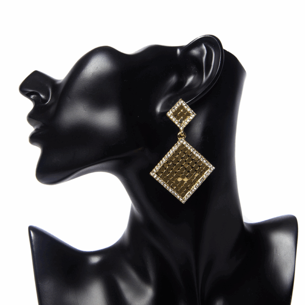 Gold Mesh Square Drop Earring - Image 2