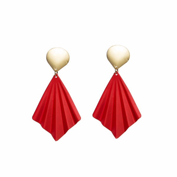 Gold Pleated Fan Earrings - Image 5