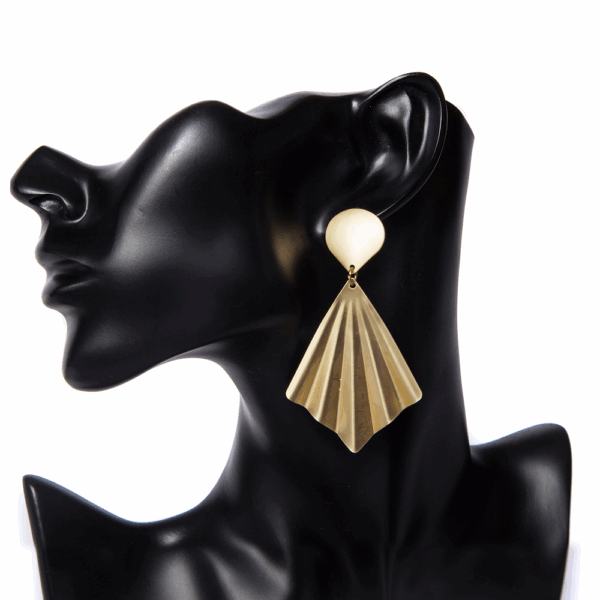 Gold Pleated Fan Earrings