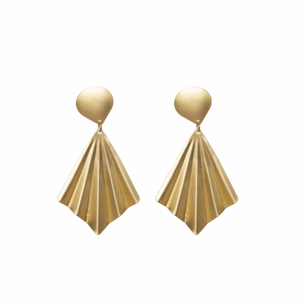 Gold Pleated Fan Earrings - Image 2
