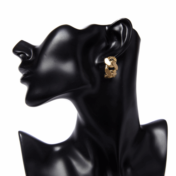 Gold Curb chain Stud Earrings - Image 2