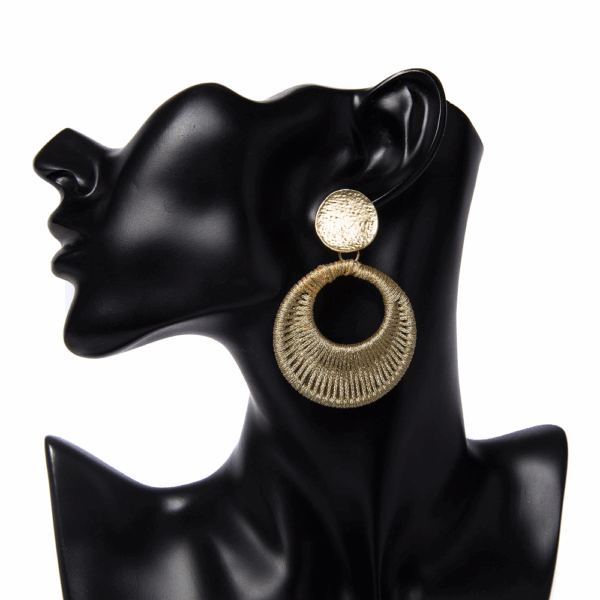 Gold Black Open Woven Circle Earrings - Image 3