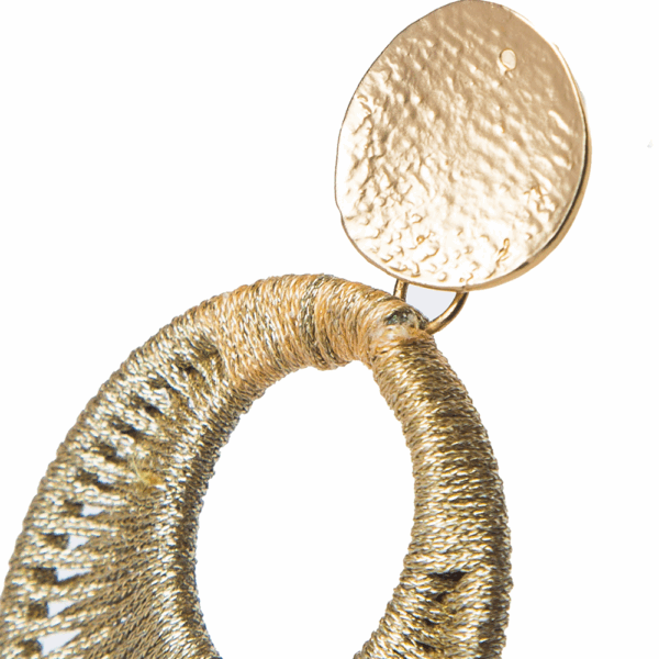 Gold Black Open Woven Circle Earrings - Image 2