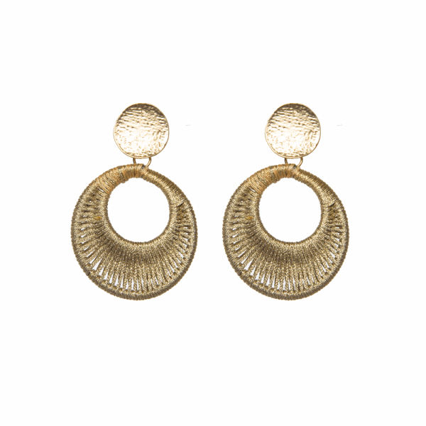 Gold Black Open Woven Circle Earrings