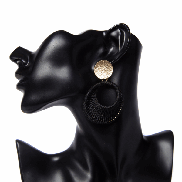 Gold Black Open Woven Circle Earrings - Image 6