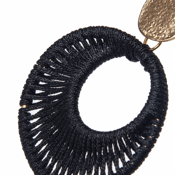 Gold Black Open Woven Circle Earrings - Image 5