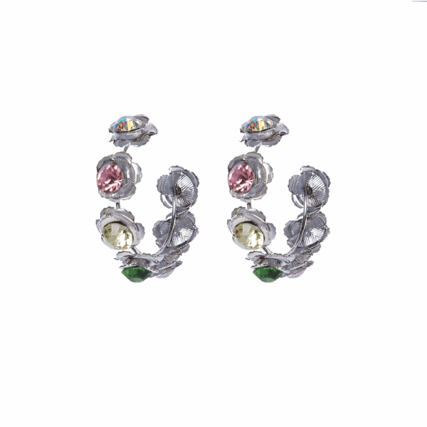Silver Crafted Floral Pearl Hoops