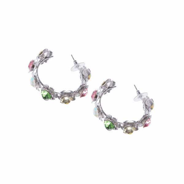 Silver Crafted Floral Pearl Hoops - Image 2