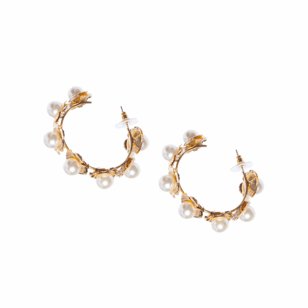 Silver Crafted Floral Pearl Hoops - Image 5