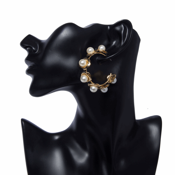 Silver Crafted Floral Pearl Hoops - Image 6