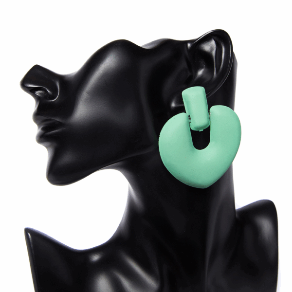 Green Coated Retro Heart Earrings - Image 2