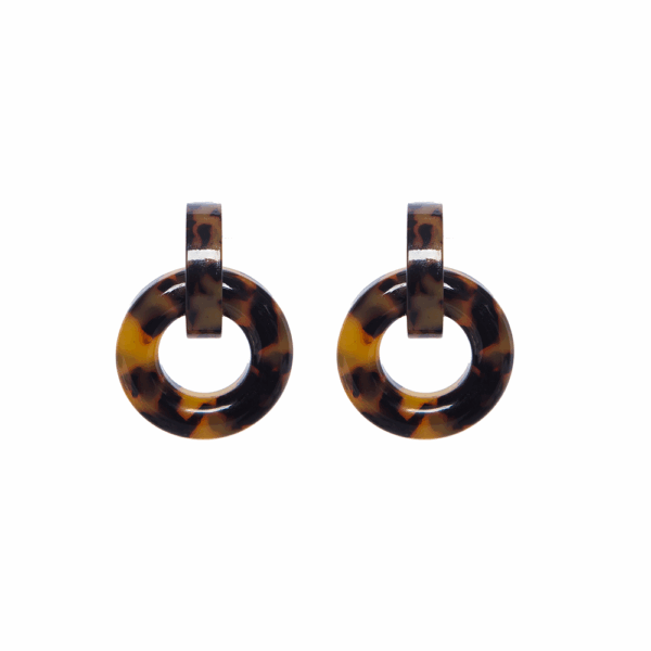 Brown Marbled Acrylic Circle Earrings