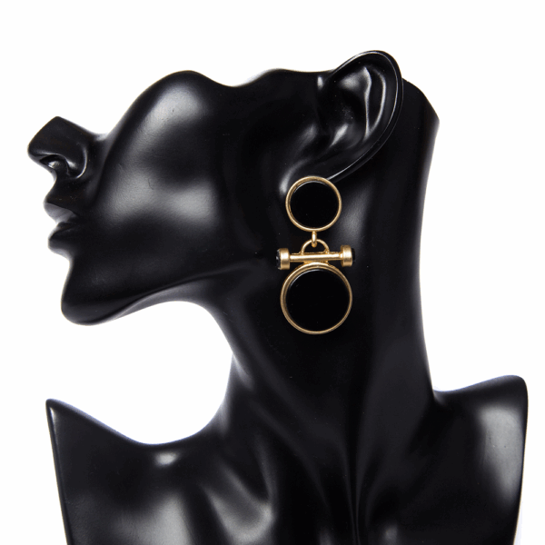 Brown Acrylic Double Circle Link Earrings - Image 2