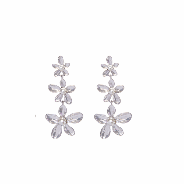 Gold Triple Flower Drop Earrings - Image 4