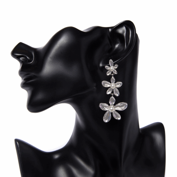 Gold Triple Flower Drop Earrings - Image 5