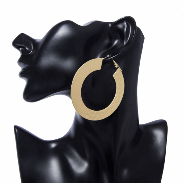 Gold Textured Plate Hoop Earring - Image 2