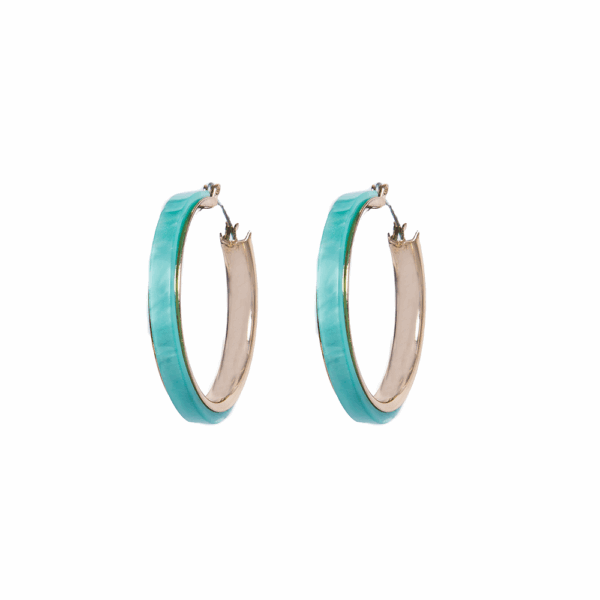 Gold Blue Acrylic Lined  Hoop Earrings - Image 3