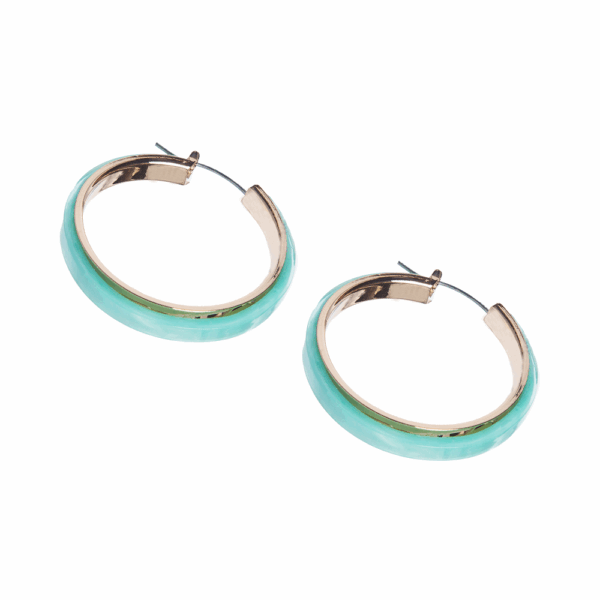 Gold Blue Acrylic Lined  Hoop Earrings