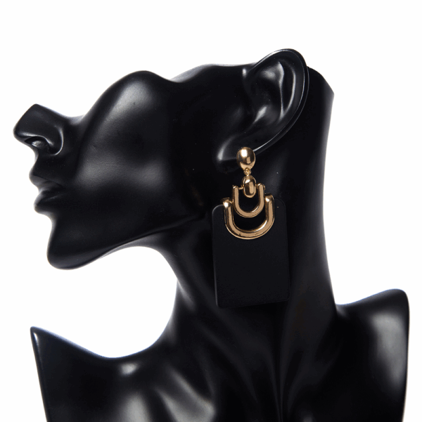 Gold Black Large Acrylic Earrings - Image 2