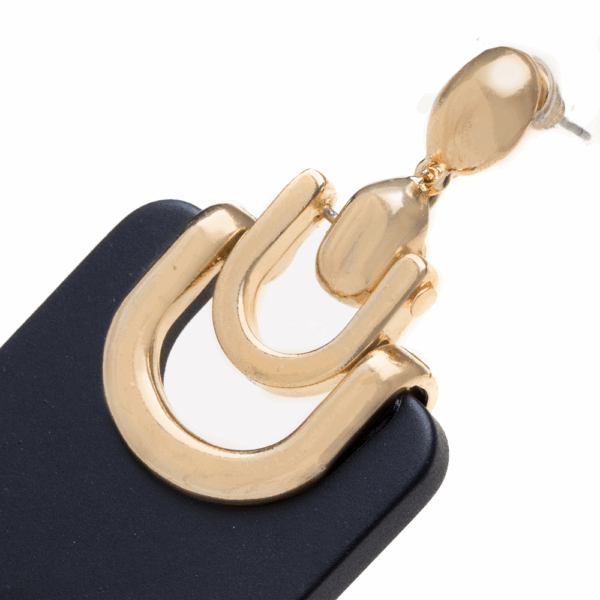 Gold Black Large Acrylic Earrings - Image 3