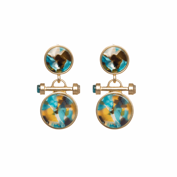 Brown Acrylic Double Circle Link Earrings - Image 4