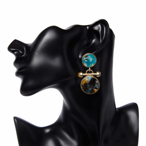 Brown Acrylic Double Circle Link Earrings - Image 5