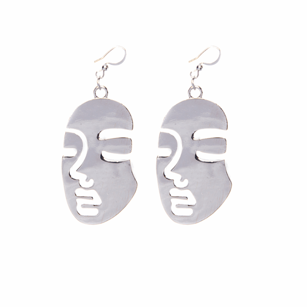 Silver Cut out Face Earrings