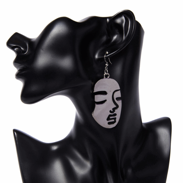 Silver Cut out Face Earrings - Image 2