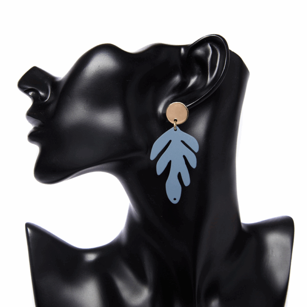 Gold Green Coated Leaf Earrings - Image 5