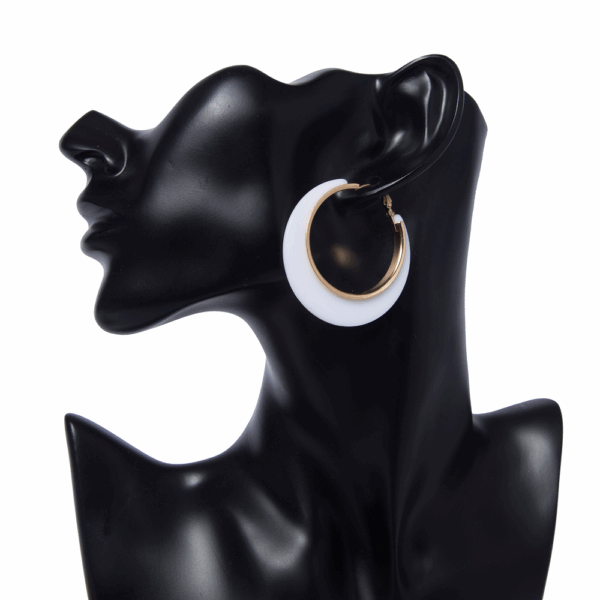Gold Black Acrylic Trim Hoops Earring - Image 6