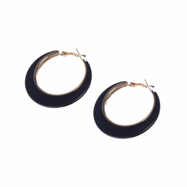 Gold Black Acrylic Trim Hoops Earring - Image 2