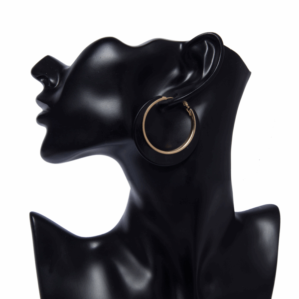 Gold Black Acrylic Trim Hoops Earring - Image 3