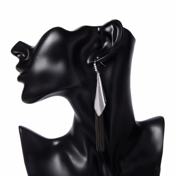 Silver Chain Fringe Drop Earrings - Image 3