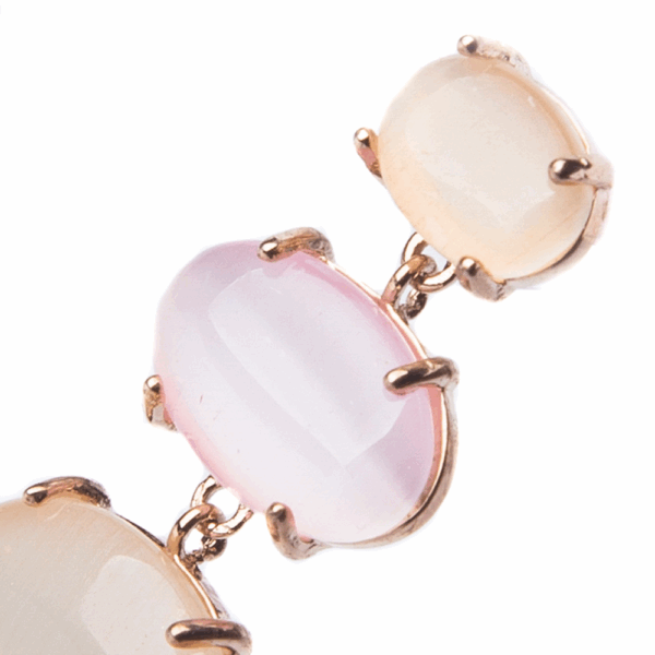 Gold Pink Bead Moonstone Drop Earrings - Image 3
