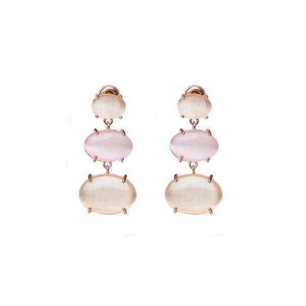 Gold Pink Bead Moonstone Drop Earrings