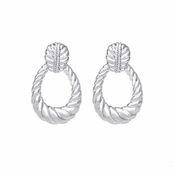 Silver OpenCut Textured Oval Drop Earrings